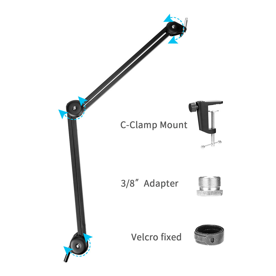 10896237771293273426-1.jpg JUSPINS AM-400 Black Metal Desk Mic Arm - الصورة 1