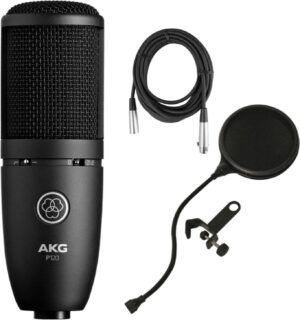 AKG ميكروفون مكثف بغشاء كبير 120 مع كابل 10 قدم وفلتر بوب من بيرسيبشن أسود