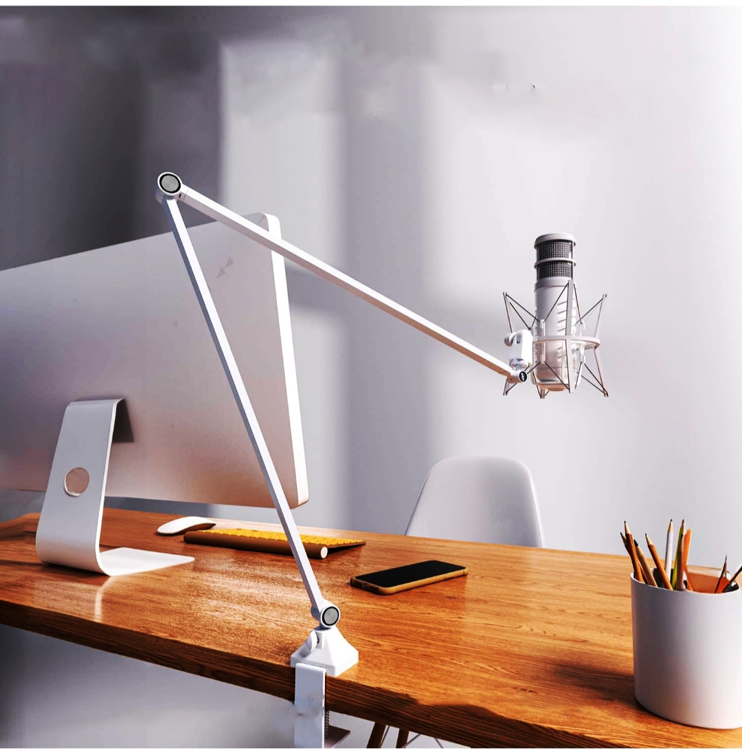 Oplus_131072 JUSPINS AM-300 White Metal Desk Mic Arm - الصورة 1