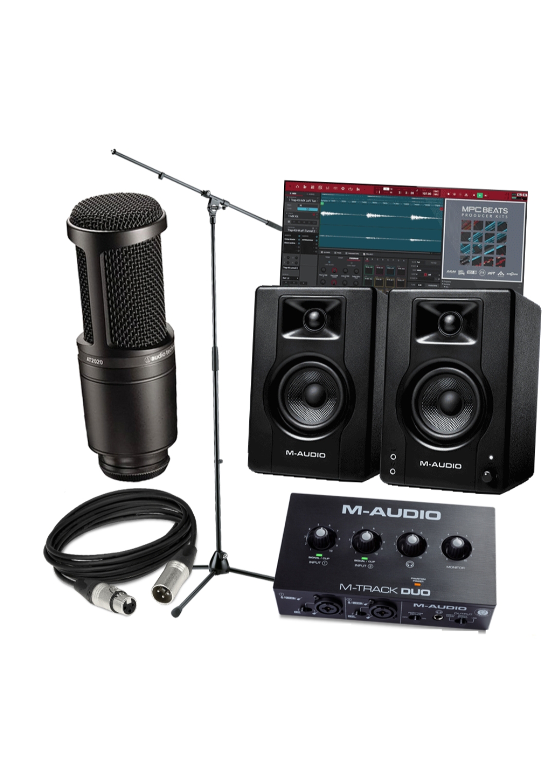 Oplus_131072 Audio-Technica AT2020, m audio Dou, m audio bx3 & Stand.Trs Cable . Xlr Cable - الصورة 1