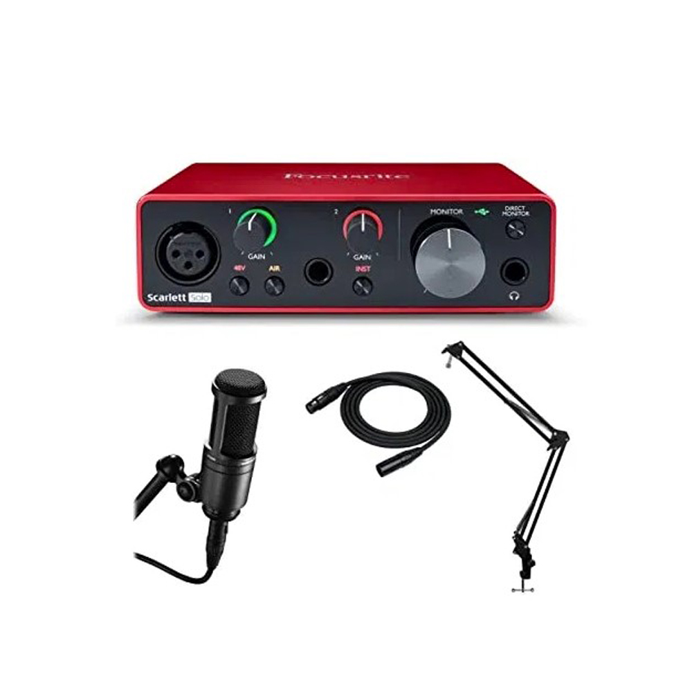 xxxxxxxxxxx.jpg focusrite Scarlett solo , AT2020, Stand & XLR - الصورة 1